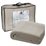 Brand New HILLFAIR 100% Soft Premium Combed Cotton Thermal Blanket Size Queen Sand Gray $39.99 *B
