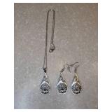 New Cutout Pear Shaped Necklace And Pierced Earrings Silvery *P
