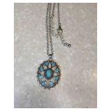 New Bohemian Style Water Drop Shape Necklace Pierced Earrings Turquoise Silvery *P