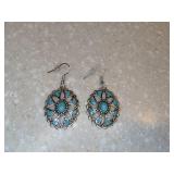 New Bohemian Style Water Drop Shape Necklace Pierced Earrings Turquoise Silvery *P