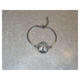 New Tree Of Life Glass Cabochon Alloy Necklace Pierced Earrings Bangle Set Silvery *P