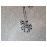 New Sparkling Rhinestone Horse Necklace Silvery *P