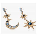 Brand New Betsey Johnson Celestial Moon & Star Drop Earrings $45 Retail *N