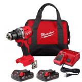 Brand New Milwaukee M18 18V Lithium-Ion Brushless Cordless 1/2 in. Compact Drill/Driver Kit with Two 2.0 Ah Batteries, Charger and Case $199 Retail *N