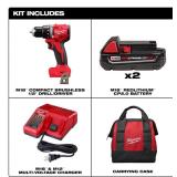Brand New Milwaukee M18 18V Lithium-Ion Brushless Cordless 1/2 in. Compact Drill/Driver Kit with Two 2.0 Ah Batteries, Charger and Case $199 Retail *N