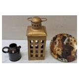 Home Decor (1) Brown Jug (1) Lamp - Votive Candle Holder (1) Dog -Plate Wall Hanging (View Photo)