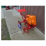 Vinatge front tine tiller. Approx 4 hp? Well tested & works. As shown.