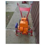 Vinatge front tine tiller. Approx 4 hp? Well tested & works. As shown.