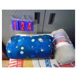 Sunbeam micro plush heated throw & kids sleeping bag. As shown.