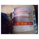 Sunbeam micro plush heated throw & kids sleeping bag. As shown.