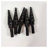 Lot Of Five New Step Drill Bits For Drilling Multiple Size Holes In Thin Materials Like Metal