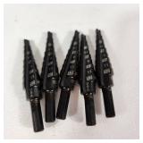 Lot Of Five New Step Drill Bits For Drilling Multiple Size Holes In Thin Materials Like Metal