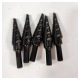 Lot Of Five New Step Drill Bits For Drilling Multiple Size Holes In Thin Materials Like Metal