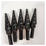 Lot Of Five New Step Drill Bits For Drilling Multiple Size Holes In Thin Materials Like Metal