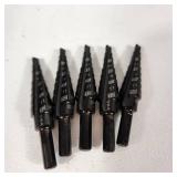 Lot Of Five New Step Drill Bits For Drilling Multiple Size Holes In Thin Materials Like Metal