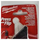 Lot Of Two Open Box Milwaukee Tools Press And Flip Fastback Compact Folding Utility Knife And Shockwave Insert Bits