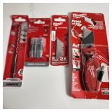 Miscellaneous Milwaukee Items Open Packages Hammer Drill Bit 1/4", 4 Piece Screw Extractor, Utility Blades And 6in1 Utility Knife