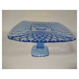 L.E. Smith Blue Trellis Pattern Cake Stand