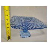 L.E. Smith Blue Trellis Pattern Cake Stand