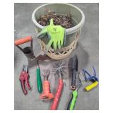 Gardening Tools & Planter w/Straw Basket