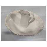 Large White/Gold Basin/Bowl & Pitcher