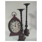 Vintage Looking Clock & Tall Candle Holders