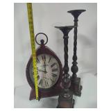 Vintage Looking Clock & Tall Candle Holders