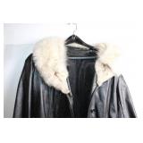 Black Leather Coat with Soft Fur Collar, Size XS/Small