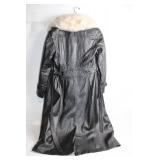 Black Leather Coat with Soft Fur Collar, Size XS/Small