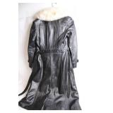 Black Leather Coat with Soft Fur Collar, Size XS/Small