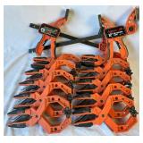 Set of 10 Pony Ratcheting Spring Hand Clamps, Jorgensen 6" Expandable Clamp and Jorgensen 12" Bar/Spreader Clamp