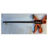 Set of 10 Pony Ratcheting Spring Hand Clamps, Jorgensen 6" Expandable Clamp and Jorgensen 12" Bar/Spreader Clamp