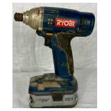 Three Ryobi Cordless Drills and Cordless Sander P236A, P208B, P231 and P400 (sander)