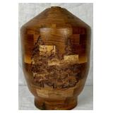 Handmade/Handturned Wooden Urn with Pine Trees