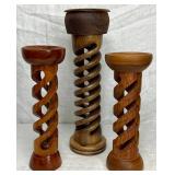 Set of 3 Handmade Turned Wooden Candle Holders
