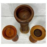 Set of 3 Handmade Turned Wooden Candle Holders