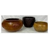 Collection of 3 Handmade/Turned Wooden Rose Bowls