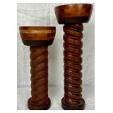 Handmade Turned Wooden Set of 2 Candle Holders
