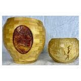 Handmade Turned Wooden Fishing Themed Bowl and Vase