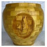 Handmade Turned Wooden Fishing Themed Bowl and Vase