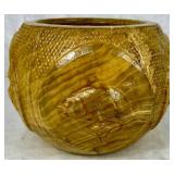Handmade Turned Wooden Fishing Themed Bowl and Vase