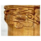 Two Handmade Turned Wooden Vases with Wine Theme