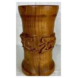 Two Handmade Turned Wooden Vases with Wine Theme