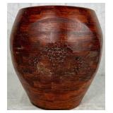 Two Handmade Turned Wooden Vases with Wine Theme