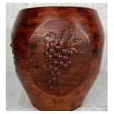 Two Handmade Turned Wooden Vases with Wine Theme