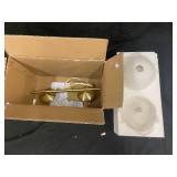 Two-Light Brass Ceiling Fixture with Frosted Glass Shades