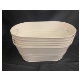 Set of 6 White Metal Storage Tubs with Handles