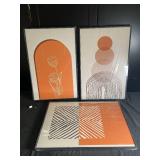 Set of 3 Framed Geometric and Floral Artwork Prints
