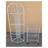 Set of Corner and Rolling Storage Shelves in White Metal