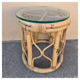 Wire Basket and Bamboo Side Table Set with Glass Top